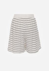 Renee - Czarno-Białe Casualowe Szorty High Waist w Prążki z Bawełnianej Tkaniny Lennliss. Okazja: na co dzień. Stan: podwyższony. Kolor: biały. Materiał: tkanina, bawełna. Wzór: prążki. Sezon: lato. Styl: casual #7