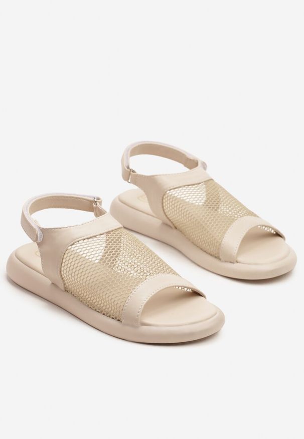 Born2be - Beżowe Sandały z Siateczkową Cholewką Ranevia. Okazja: na co dzień, na spacer. Zapięcie: rzepy. Kolor: beżowy. Styl: elegancki, casual
