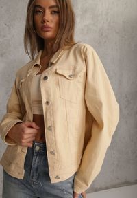 Renee - Jasnożółta Jeansowa Kurtka z Bawełny Perilopei. Okazja: na co dzień. Kolekcja: plus size. Kolor: żółty. Materiał: bawełna, jeans. Styl: casual #4