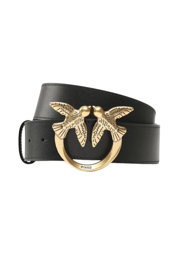 Pinko - PINKO Czarny pasek damski Love Berry H4 Belt, Rozmiar XS. Kolor: czarny