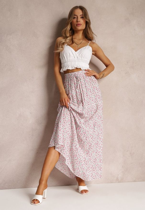 Renee - Biała Spódnica Maxi Bawełniana w Kwiatowy Wzór Rayegan. Kolor: biały. Materiał: bawełna. Wzór: kwiaty. Sezon: lato