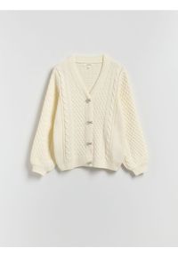 Reserved - Kardigan z dekoracyjnymi guzikami - złamana biel. Materiał: dzianina, bawełna, wełna #1