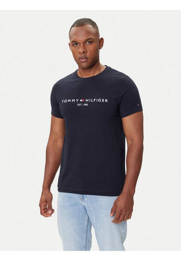 TOMMY HILFIGER - Tommy Hilfiger T-Shirt Core Logo Tee MW0MW11465 Granatowy Slim Fit. Kolor: niebieski. Materiał: bawełna