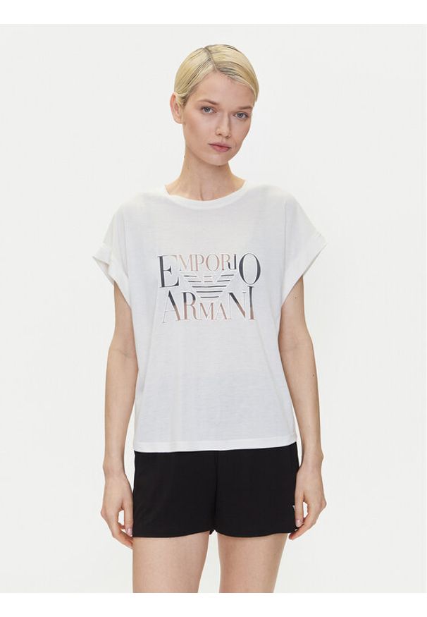Emporio Armani T-Shirt EW000616 AF12187 U1131 Biały Loose Fit. Kolor: biały. Materiał: wiskoza