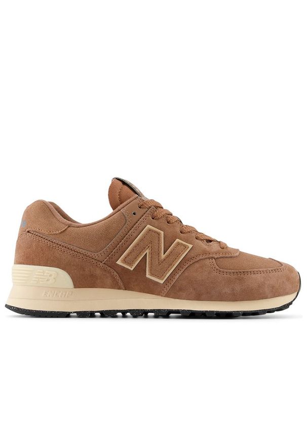 Buty New Balance U574LWG - brązowe. Okazja: na co dzień. Kolor: brązowy. Materiał: zamsz, skóra, materiał, syntetyk, guma. Szerokość cholewki: normalna. Model: New Balance 574