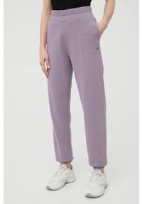 4f - 4F spodnie dresowe damskie kolor fioletowy gładkie. Stan: podwyższony. Kolor: fioletowy. Materiał: dresówka. Wzór: gładki