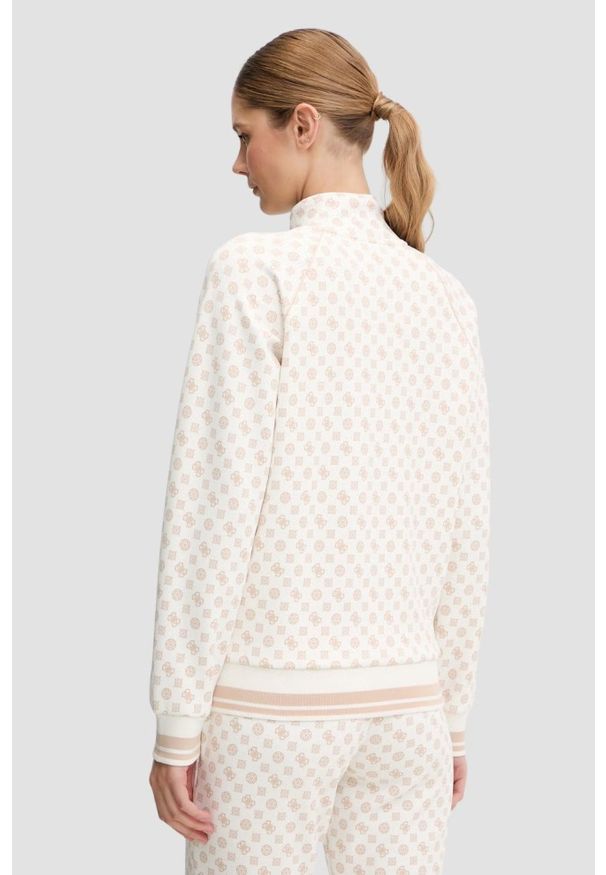 Guess - GUESS Kremowa rozpinana bluza damska w monogram Aggie, Rozmiar S. Okazja: na co dzień. Kolor: beżowy. Styl: casual, sportowy, elegancki