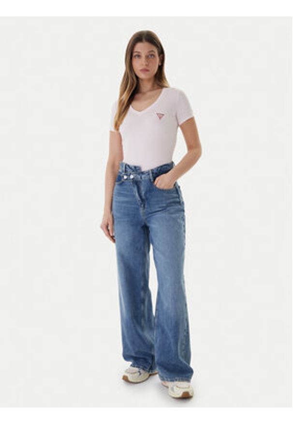 Guess T-Shirt W2YI45 J1314 Różowy Slim Fit. Kolor: różowy. Materiał: bawełna