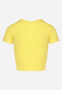Born2be - Żółty T-shirt z Prążkowanego Materiału o Krótkim Kroju Telunna. Okazja: na co dzień, na spotkanie biznesowe. Kolor: żółty. Materiał: materiał, prążkowany. Długość: krótkie. Styl: biznesowy, klasyczny, elegancki, casual #5