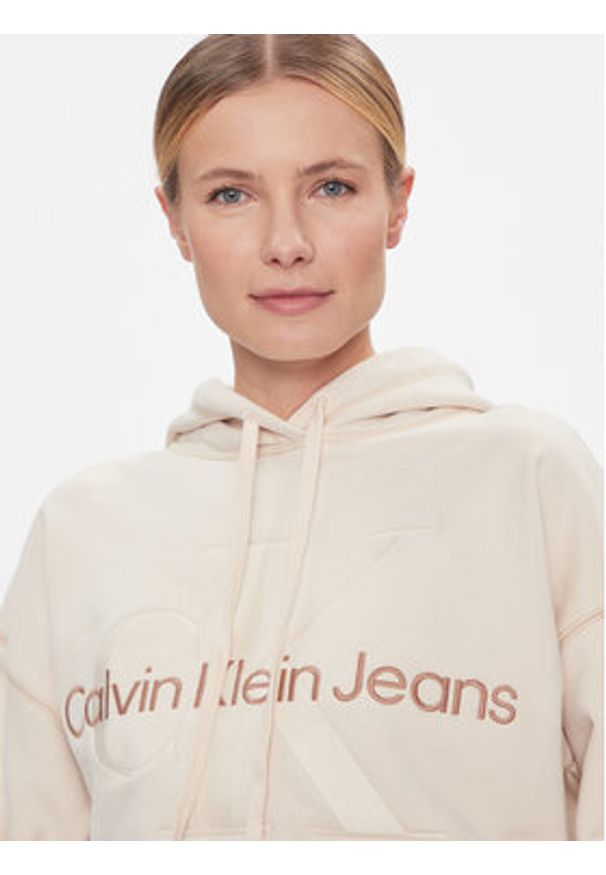 Calvin Klein Jeans Bluza Hero Monologo Short Hoodie J20J222540 Écru Regular Fit. Materiał: bawełna