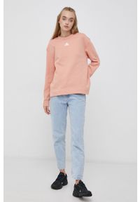 Adidas - adidas Bluza GS1374 damska kolor różowy gładka. Kolor: różowy. Materiał: bawełna, materiał, dzianina. Długość rękawa: długi rękaw. Długość: długie. Wzór: gładki #5