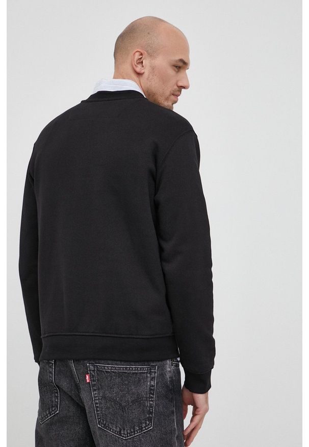 Guess Bluza męska kolor czarny gładka. Kolor: czarny. Materiał: bawełna. Wzór: gładki