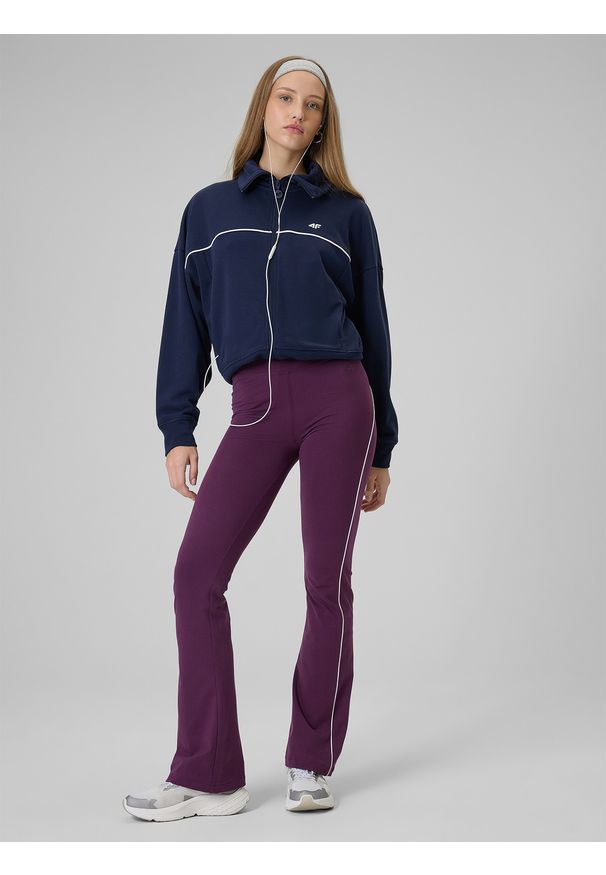 4f - 4F Legginsy z rozszerzanymi nogawkami damskie - burgundowe XXL. Okazja: na spacer. Stan: podwyższony. Kolor: czerwony. Materiał: dzianina, bawełna, materiał. Sport: turystyka piesza