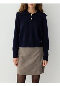 Reserved - Wełniany sweter z dodatkiem kaszmiru - granatowy. Kolor: niebieski. Materiał: wełna, kaszmir #1