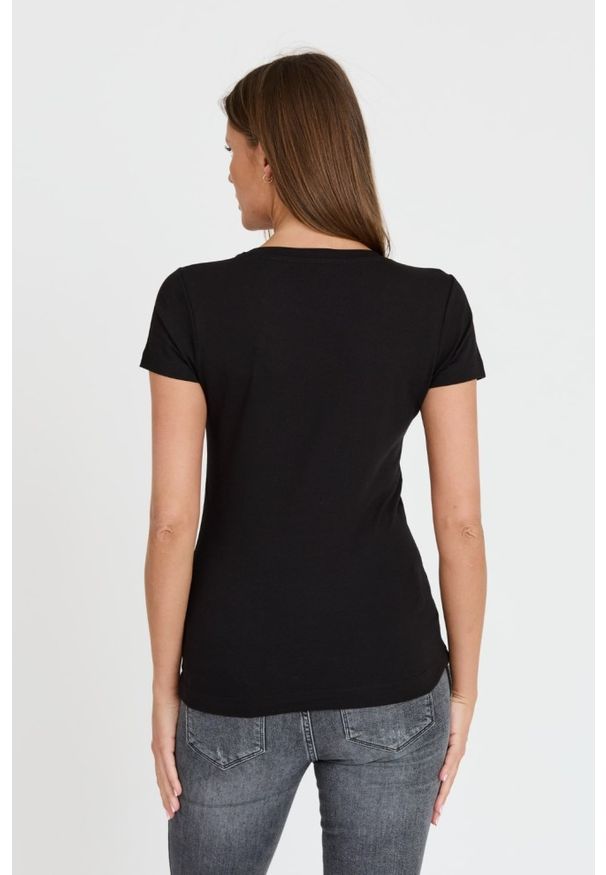 Guess - GUESS Czarny damski t-shirt 4G LOGO TEE, Rozmiar S. Kolor: czarny