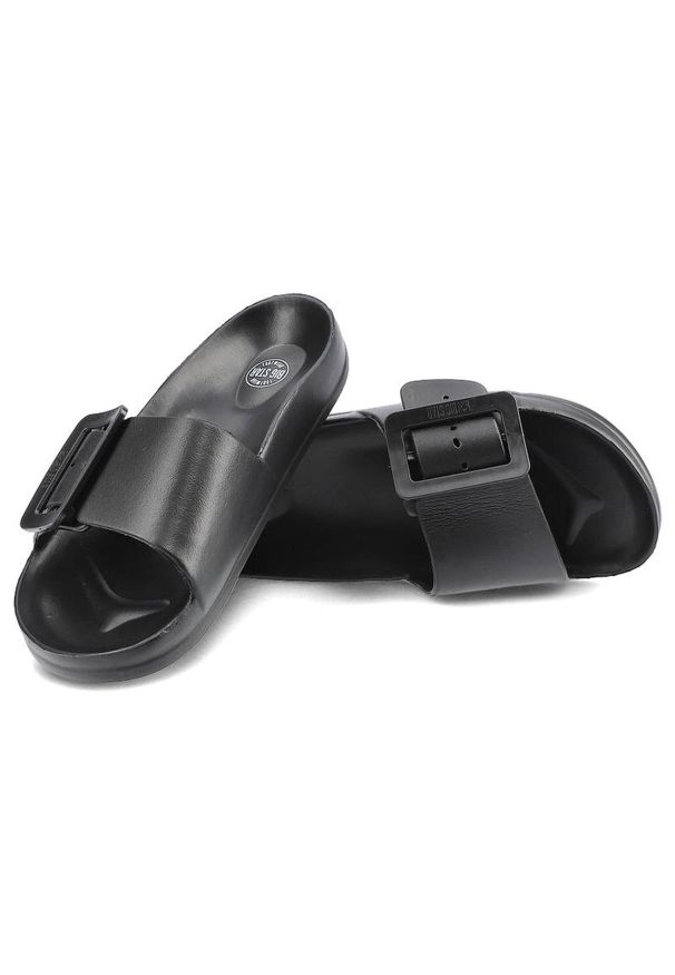 Big-Star - Czarne Klapki Big Star Modne Damskie Buty Na Lato. Okazja: do domu, na plażę. Kolor: czarny. Wzór: aplikacja. Sezon: lato. Styl: wakacyjny