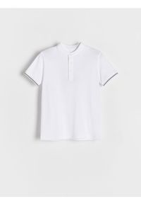 Reserved - T-shirt polo - biały. Typ kołnierza: polo. Kolor: biały. Materiał: dzianina, bawełna #1