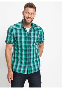 bonprix - Koszula z krótkim rękawem i naszywanymi kieszeniami. Kolor: niebieski. Długość rękawa: krótki rękaw. Długość: krótkie #1