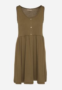 Born2be - Ciemnozielona Sukienka o Rozkloszowanym Kroju na Szerokich Ramiączkach z Guzikami Jenovira. Okazja: na co dzień. Kolor: zielony. Długość rękawa: na ramiączkach. Styl: casual #7