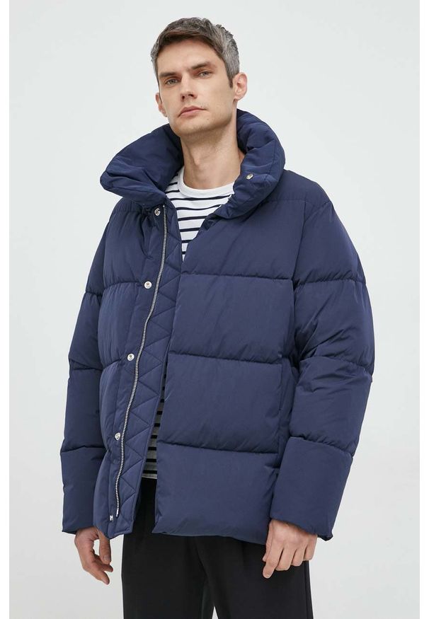 Trussardi Jeans - Trussardi kurtka kolor granatowy zimowa oversize. Kolor: niebieski. Sezon: zima
