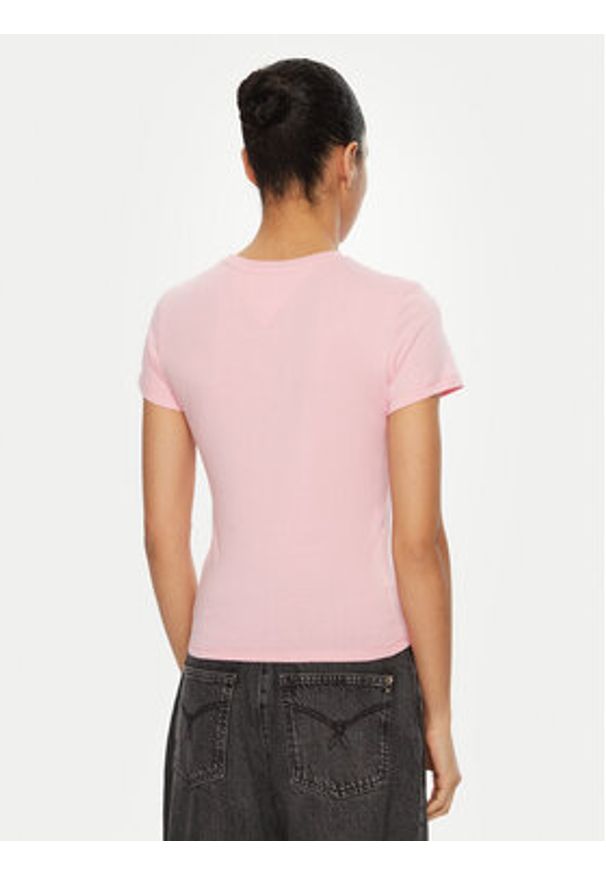 Tommy Jeans T-Shirt Essential DW0DW19447 Różowy Slim Fit. Kolor: różowy. Materiał: bawełna