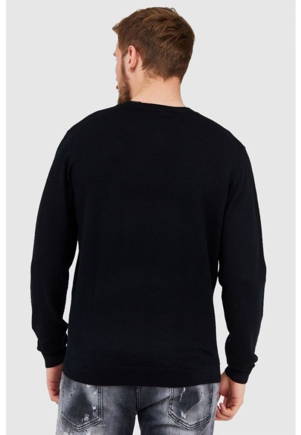 Karl Lagerfeld - KARL LAGERFELD Czarny sweter męski z wełny merino, Rozmiar S. Typ kołnierza: dekolt w karo. Kolor: czarny. Materiał: wełna