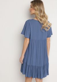 Born2be - Niebieska Sukienka z Bawełny o Rozkloszowanym Kroju z Wiązaniem przy Dekolcie Mepilea. Okazja: na co dzień. Kolor: niebieski. Materiał: bawełna. Długość rękawa: krótki rękaw. Sezon: wiosna, lato. Typ sukienki: rozkloszowane. Styl: klasyczny, casual, elegancki #7