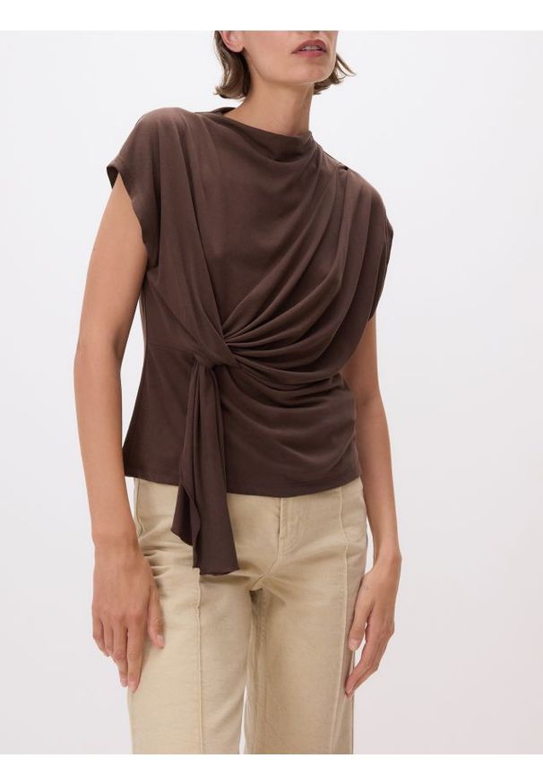 Reserved - Kimonowa bluzka z modalem - brązowy. Kolor: brązowy. Materiał: dzianina