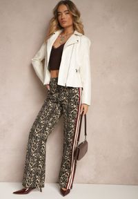 Renee - Biała Kurtka Ramoneska Ozdobiona Suwakami Rivvezia. Okazja: na co dzień. Kolor: biały. Materiał: jeans. Długość: krótkie. Wzór: aplikacja. Styl: casual, elegancki #4