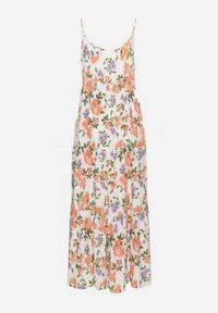 Born2be - Biało-Różowa Sukienka z Wiskozy na Cienkich Ramiączkach z Falbanką Jrinesa. Kolor: biały. Materiał: wiskoza. Długość rękawa: na ramiączkach. Sezon: lato #5