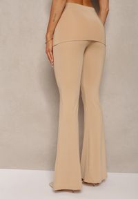 Renee - Beżowe Elastyczne Spodnie o Kroju Dzwonów High Waist z Modelującego Materiału Ivolea. Stan: podwyższony. Kolor: beżowy. Materiał: materiał #4