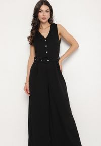 Born2be - Czarny Taliowany Kombinezon z Wiskozą Ozdobiony Paskiem Ralinelle. Okazja: na imprezę. Kolor: czarny. Materiał: wiskoza. Wzór: aplikacja. Styl: elegancki, klasyczny #5