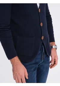 Ombre Clothing - Męski sweter strukturalny kardigan z kieszeniami - granatowy V3 OM-SWCD-0109 - XXL. Kolor: niebieski. Materiał: bawełna #2