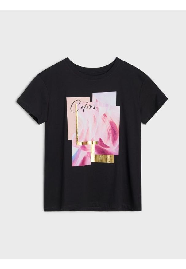 Sinsay - Bawełniana koszulka z nadrukiem - szary. Kolor: szary. Materiał: bawełna. Wzór: nadruk