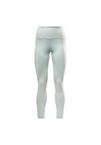 Damskie legginsy z wysokim stanem w prążki Reebok. Stan: podwyższony. Kolor: niebieski. Wzór: prążki. Sport: fitness