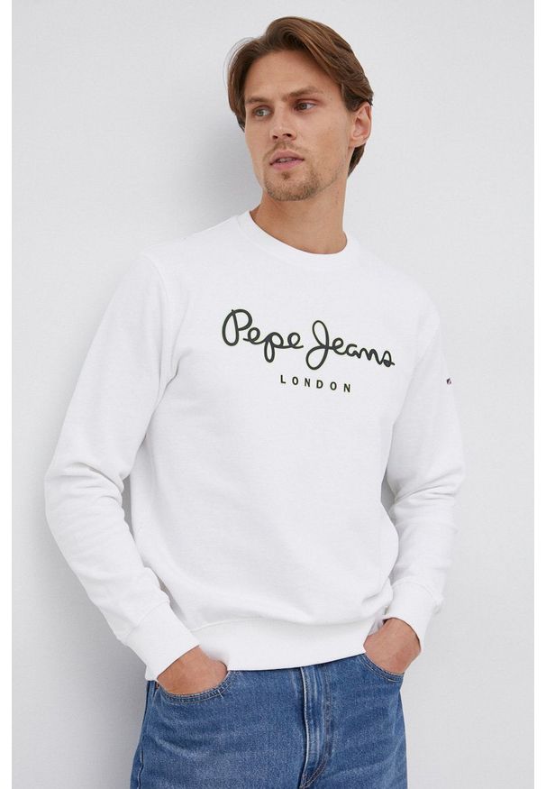Pepe Jeans Bluza bawełniana George Crew męska kolor biały z nadrukiem. Okazja: na co dzień. Kolor: biały. Materiał: bawełna. Wzór: nadruk. Styl: casual