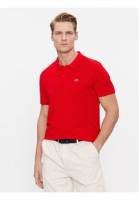 Tommy Jeans Polo DM0DM18312 Czerwony Slim Fit. Typ kołnierza: polo. Kolor: czerwony. Materiał: bawełna