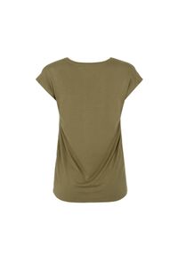 Ochnik - Oliwkowy T-shirt damski z aplikacją. Kolor: oliwkowy. Materiał: wiskoza. Długość: krótkie. Wzór: aplikacja. Styl: elegancki #3