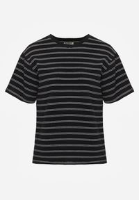Renee - Czarny T-shirt z Bawełny Ozdobiony Poziomymi Paskami Nautida. Okazja: na co dzień. Kolor: czarny. Materiał: bawełna. Wzór: aplikacja. Styl: casual #4