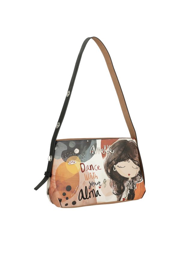 Pomarańczowa Elegancka Listonoszka Damska Anekke Z Serii Alma. Kolor: pomarańczowy. Wzór: aplikacja, napisy. Materiał: zdobione. Styl: elegancki