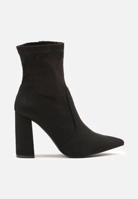 Born2be - Czarne Botki Vices z Imitacji Zamszu na Słupku z Noskiem w Szpic Tadeina. Okazja: na spotkanie biznesowe, do pracy, na co dzień. Kolor: czarny. Materiał: zamsz. Obcas: na słupku. Styl: klasyczny, biznesowy, casual #6