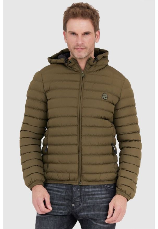 Invicta - INVICTA Zielona męska kurtka puchowa z kapturem, Rozmiar XL. Typ kołnierza: kaptur. Kolor: zielony. Materiał: puch