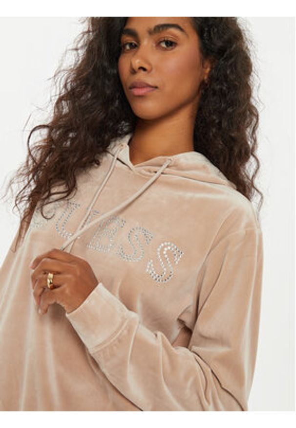 Guess Bluza V4RQ25 KBXI2 Beżowy Regular Fit. Kolor: beżowy. Materiał: syntetyk