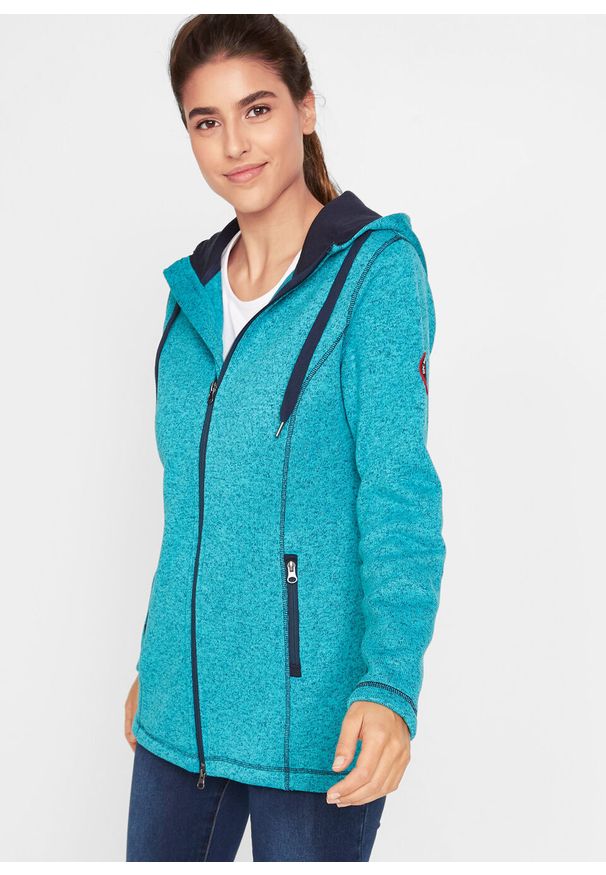 Bluza rozpinana z polaru bonprix ciemnoturkusowy melanż. Kolor: niebieski. Materiał: polar. Wzór: melanż
