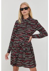 Red Valentino sukienka kolor czarny mini rozkloszowana. Kolor: czarny. Materiał: tkanina. Długość rękawa: długi rękaw. Typ sukienki: rozkloszowane. Długość: mini #1