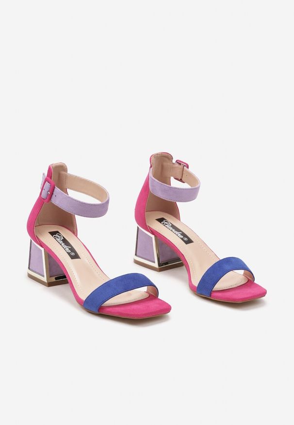 Born2be - Niebiesko-Różowe Sandały z Ozdobnym Obcasem z Imitacji Zamszu Avithalea. Okazja: na co dzień. Zapięcie: pasek. Kolor: niebieski. Materiał: zamsz. Obcas: na obcasie. Styl: casual, elegancki. Wysokość obcasa: średni