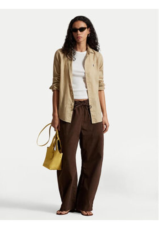 Polo Ralph Lauren Koszula 211970730506 Beżowy Regular Fit. Typ kołnierza: polo. Kolor: beżowy. Materiał: len