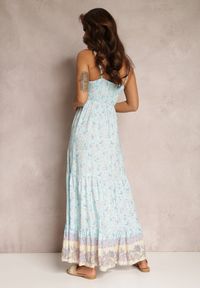 Renee - Jasnoniebieska Sukienka Fjorrit. Kolor: niebieski. Materiał: koronka, tkanina, wiskoza. Długość rękawa: na ramiączkach. Wzór: kwiaty, nadruk. Styl: boho. Długość: maxi #4