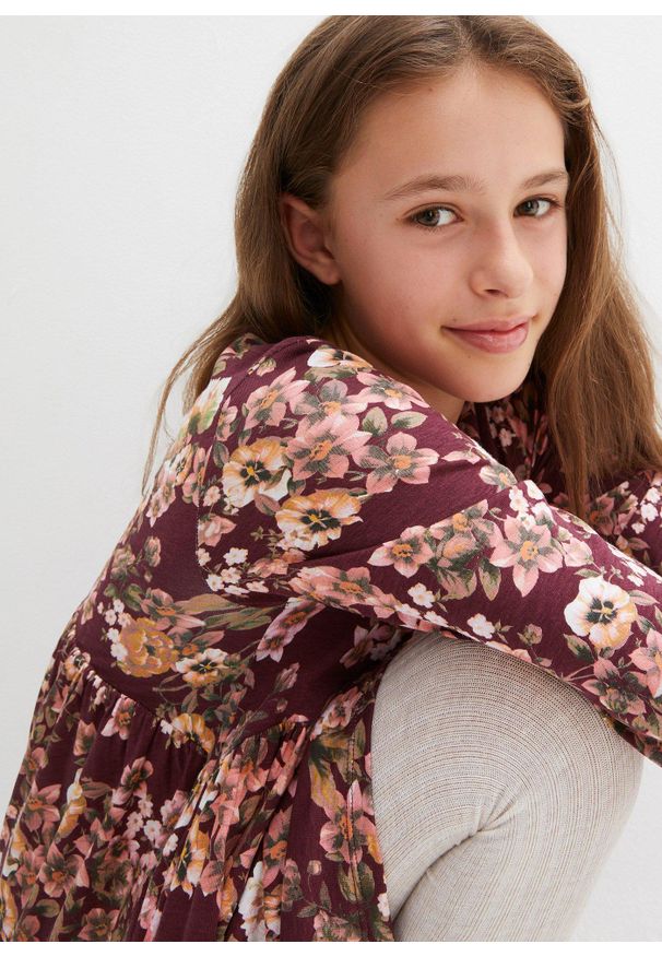 bonprix - Sukienka z dżerseju z czystej bawełny (2 szt.). Kolor: niebieski, czerwony. Materiał: jersey, bawełna. Wzór: nadruk, kwiaty