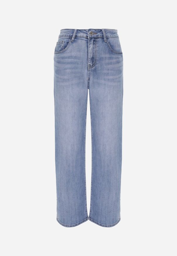 Born2be - Niebieskie Szerokie Jeansy z Bawełny z Wysokim Stanem Berinielle. Okazja: na co dzień. Stan: podwyższony. Kolor: niebieski. Styl: elegancki, klasyczny, casual